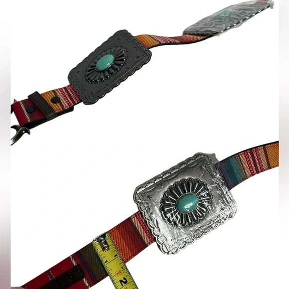 Lucky & Blessed Concha High Sierra Red Serape Turquoise Tooled Square Belt
